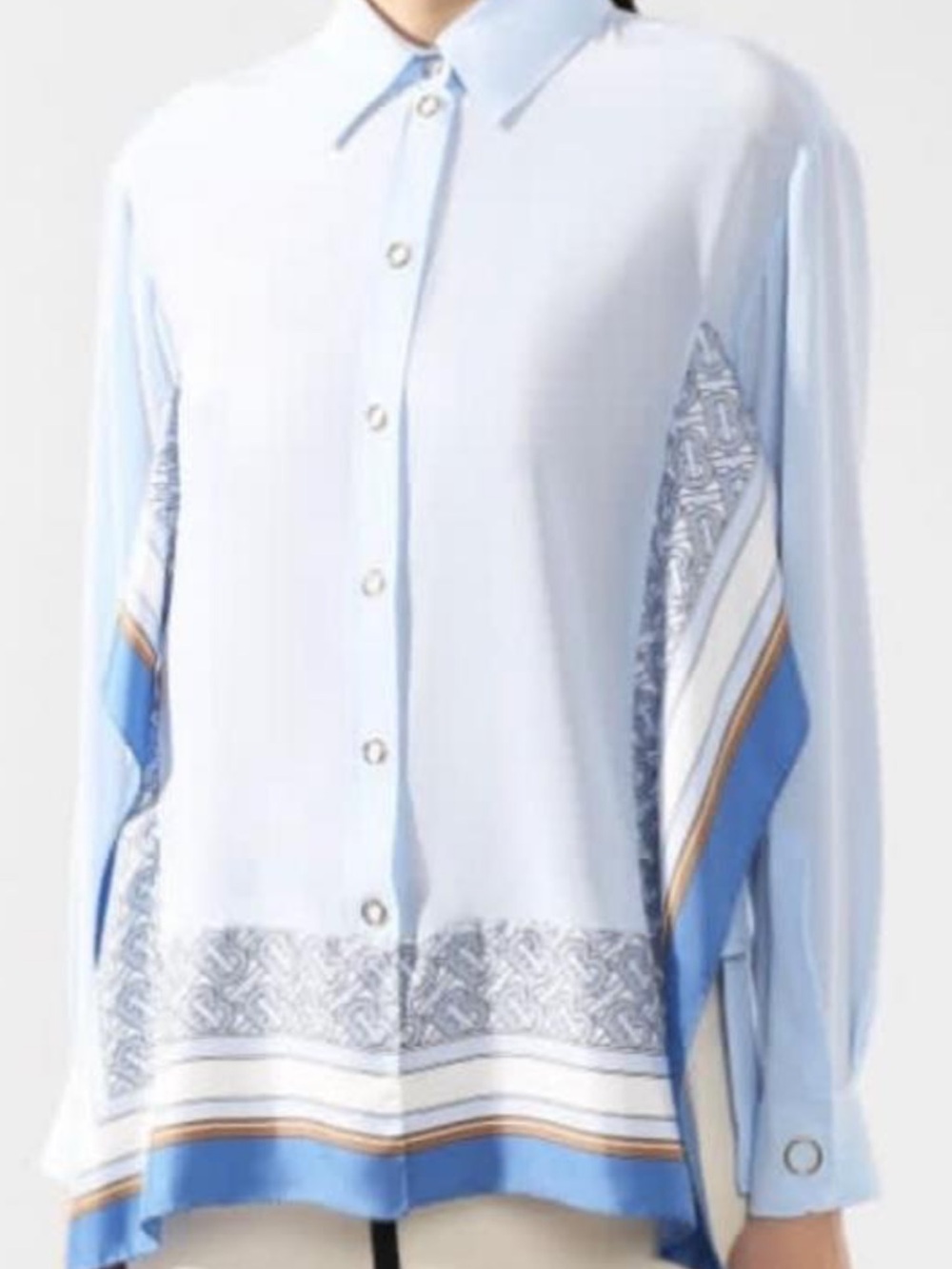 Burberry Light Blue Silk-Trimmed Button-Up Shirt